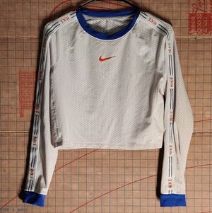 Nike Dri Fit White Mesh Top with Blue and Red Accents